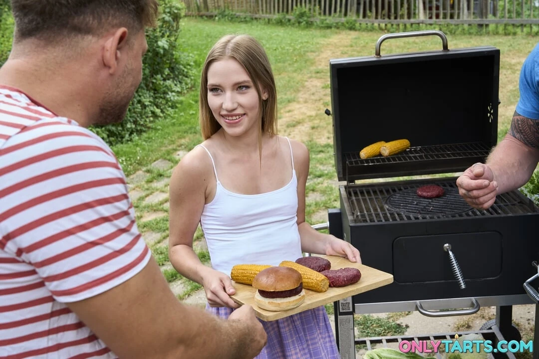 Cute Maya takes two big cocks during hot summer BBQ